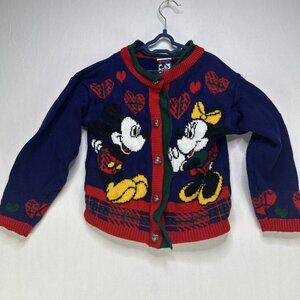 VINTAGE Mickey & Minnie Mouse Walt Disney Knit Cardigan Sweater Kids Size 6x USA